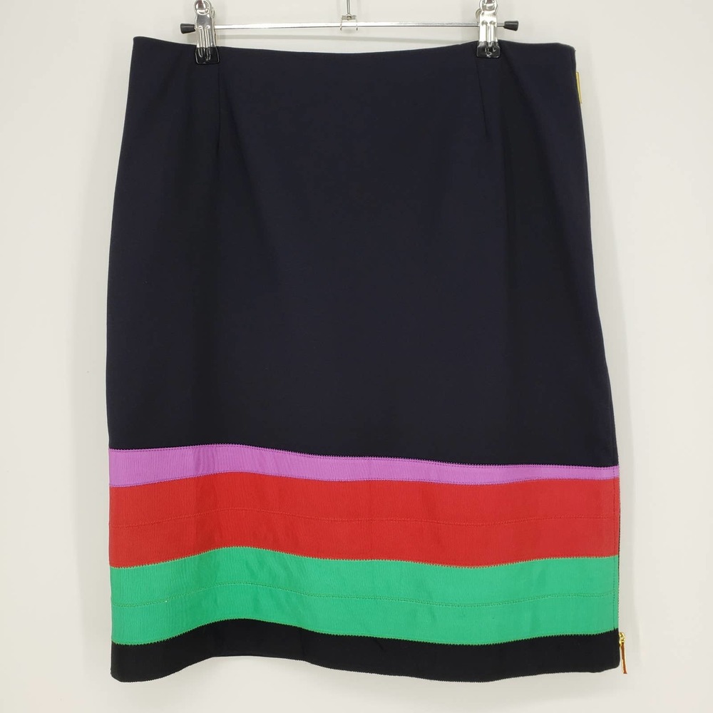 Carlisle Pencil‎ Skirt 8 Color Block Striped Knee Length Zipper Cotton Black Red
